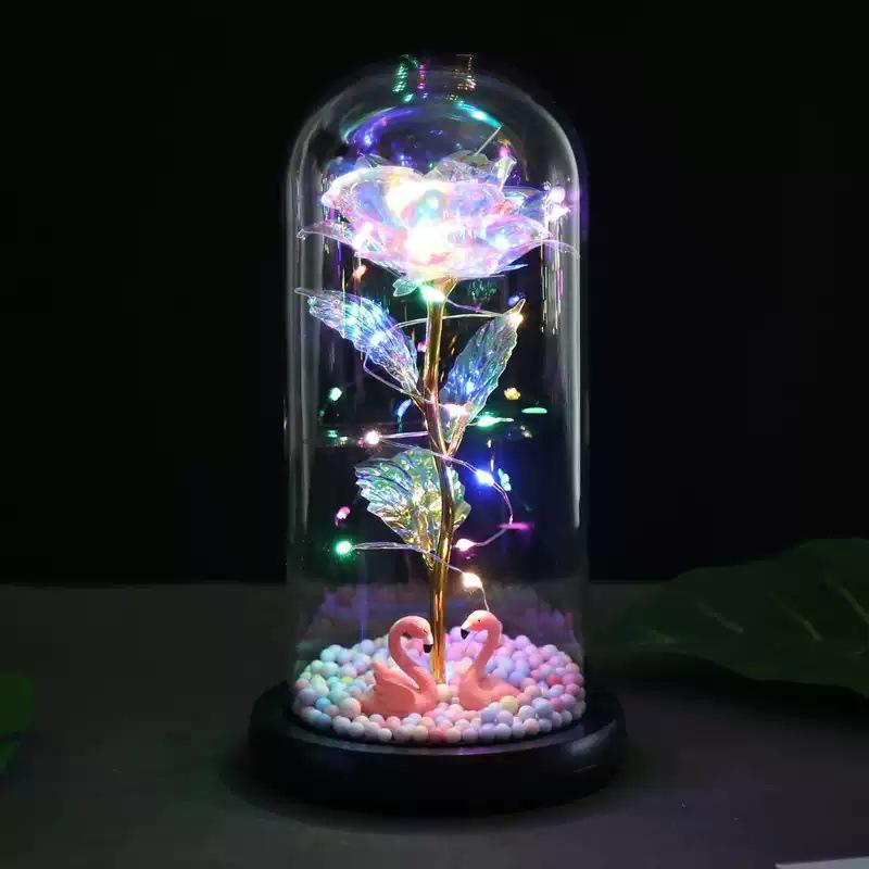 Eternal Flower Glass Cover Ornament Laser Rose Simulation Flower LED Light Creative Mother Valentine's Day Gift Couple Life