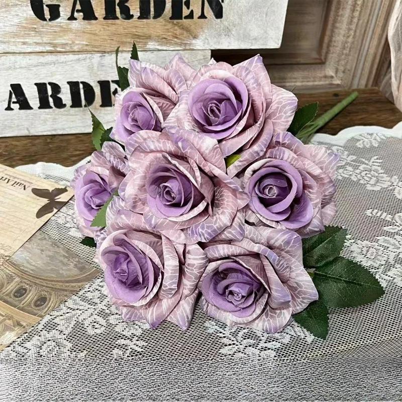 Künstliche Blumen 7-Köpfige Göttin Rosen Bündel Restaurant Dekoration Seiden-Fake-Blumen Simulation Grüne Rose Halle Dekorativ