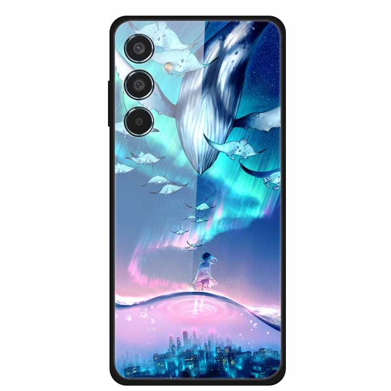 Glass Cellphone Case For Samsung Galaxy M35 Hard Plastic Back Cover For Samsung M 35 Flowers Painted Cases Fundas Shell Shield