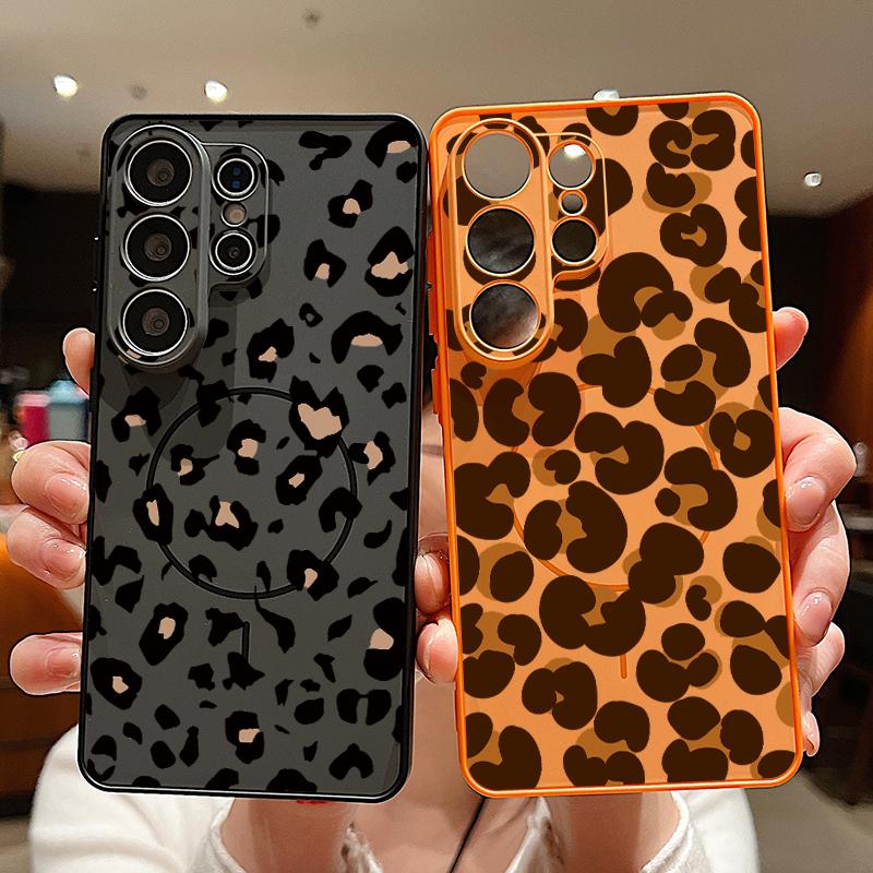 Leopard Print Phone Case For Samsung Galaxy S26 Ultra S25 Edge S24 Plus S23 FE S22 A17 A54 A55 A56 A57 5G Magnetic For Magsafe Matte Cover