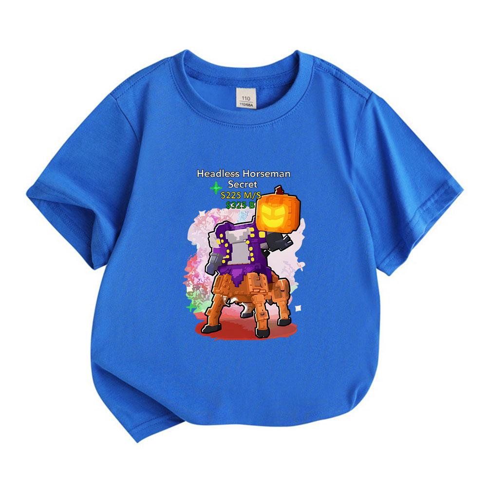 Kids Boys Girls 100% Cotton Crew Neck Short Sleeve T-Shirt, Funny Pixel Headless Horseman Pumpkin Print Casual Halloween Tees for Children Daily Wear