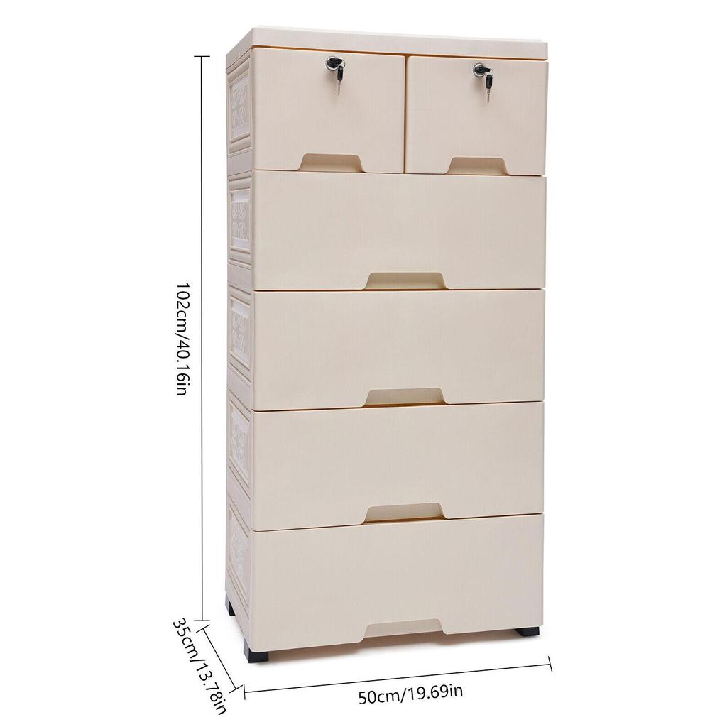 Comodă Modernă de Depozitare Cabinet 6 Sertare Bej de Uz Casnic Bej Multistrat Mobil PP Dulap Rectangular Organizator cu Raft Blocabil