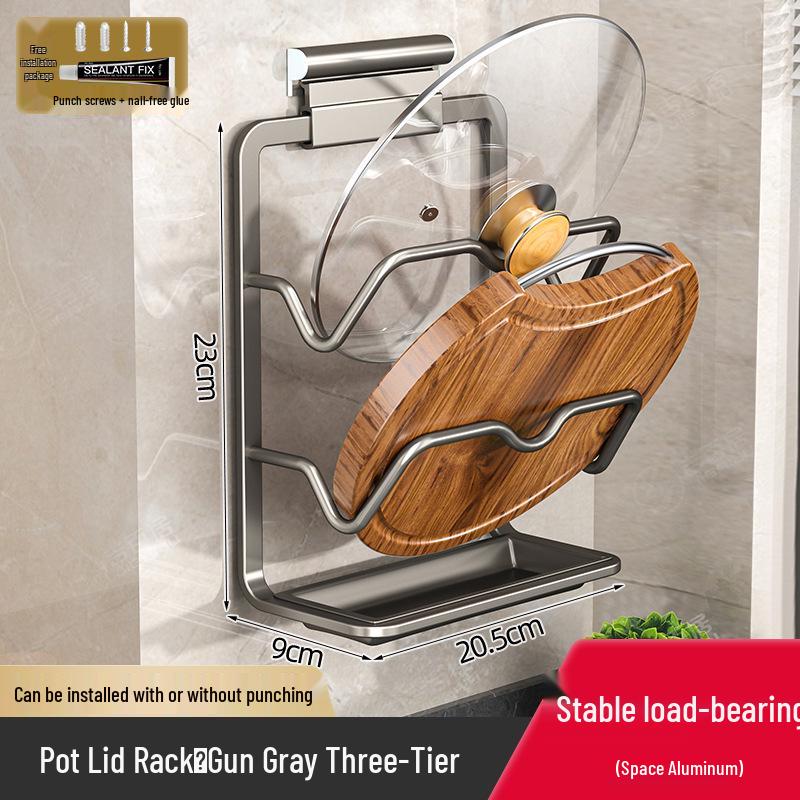 

Punch-Free Wall-Mounted Kitchen Rack: Multi-Functional Cutting Board & Pot Lid Holder