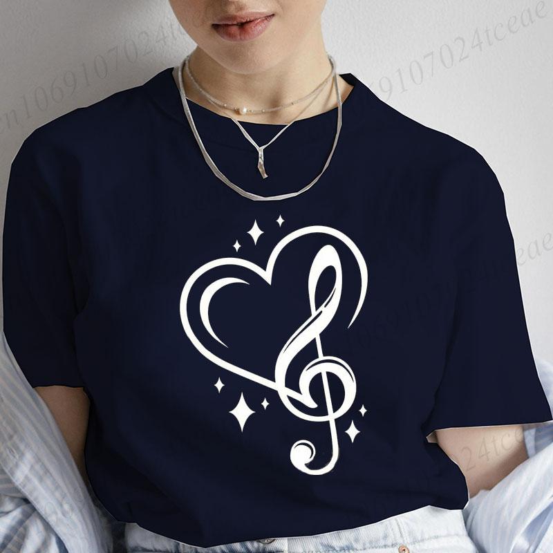 Musical Note Heart Print Unisex T Shirt Short Sleeve O Neck Unisex Tshirt Ladies Fashion Tee Shirt Tops Clothes Camisetas Mujer