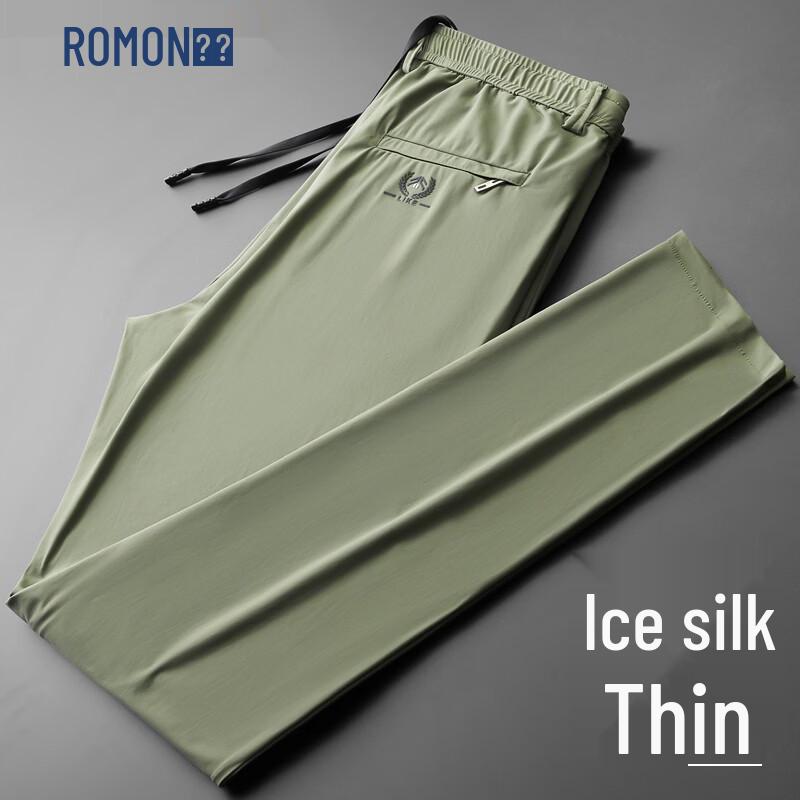 ROMON Men's Summer Ice Silk Casual Straight Long Pants
