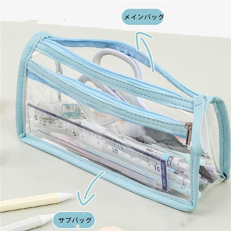 Transparent Double Tier Pencil Case Large Capacity Pen Bag School Study Stationery Office Supplies