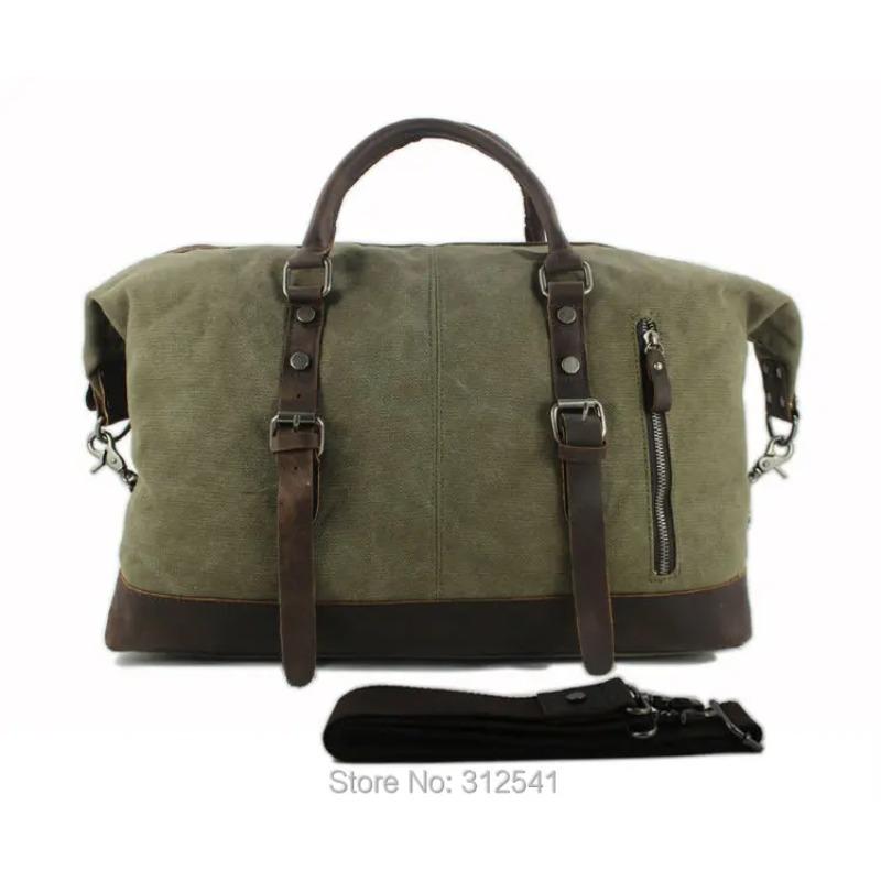 Vintage Wojskowe Płótno Skóra Męskie Torby Podróżne Bagaż Podręczny Torby Męskie Torby Duffel Podróżna Torba Tote Duża Weekendowa Torba Nocna
