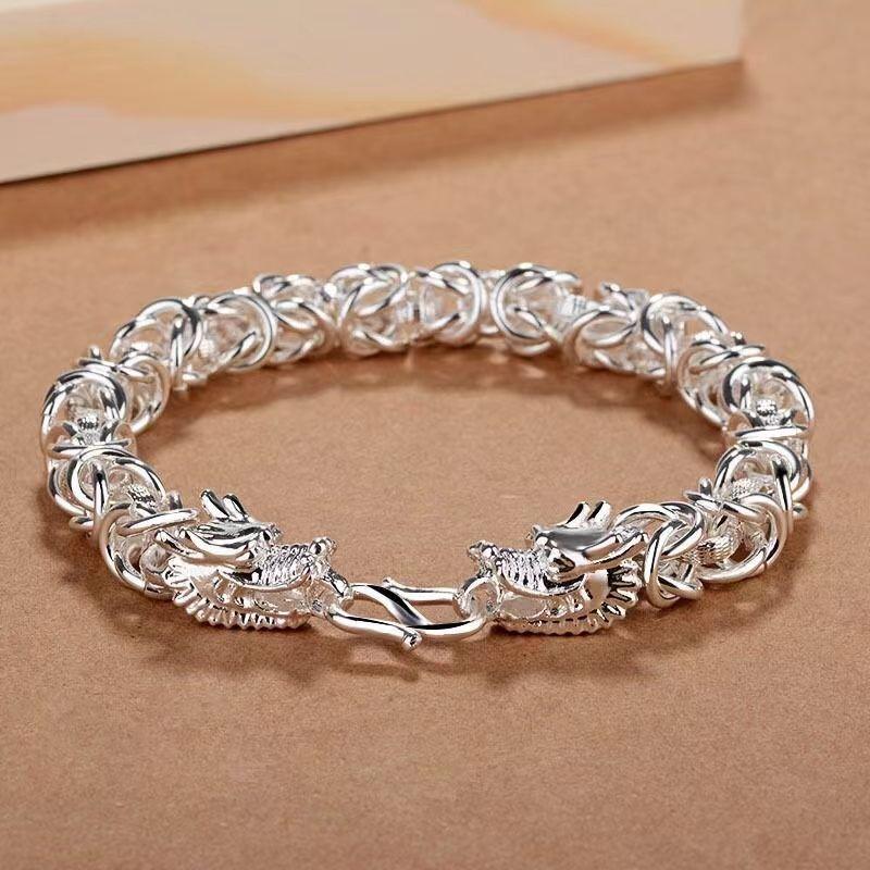 

999 Sterling Silver Domineering Faucet Bracelet Men s Fashion Personality Fashion Man Silver Jewelry Gift for Boyfriend [55.00 kg-65.00 kg] -18cm