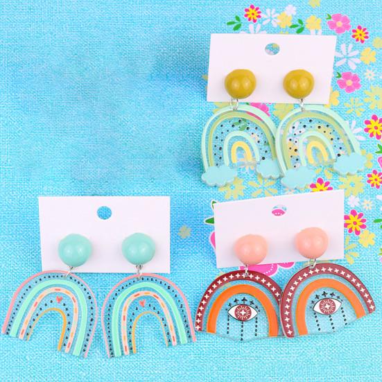 1 Pair Stud Earrings Cute Allergy Free Acrylic Creative Design Rainbow