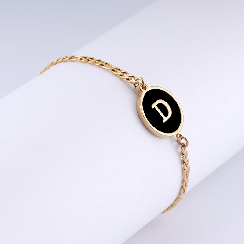 Pulsera Redonda de Acero Inoxidable 18K Europea con Letra para Mujer - Joyería de Mano Moderna y Elegante