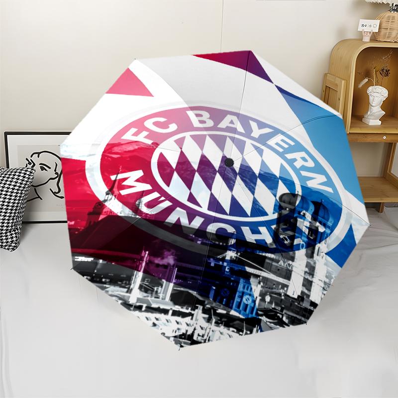 FC Bayern München Logo Print Automatic Umbrella, 8 Rib Iron Frame, Plastic Handle, Suitable for Outdoor Travel &Daily , Ideal Gift