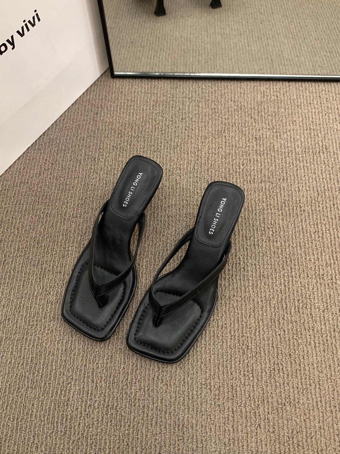 

Сандалии простые туфли верхняя одежда зажим высокие каблуки сандалии зажим для ног шлепанцы французский носок сказочные туфли 2025 новые летние 39 чёрный