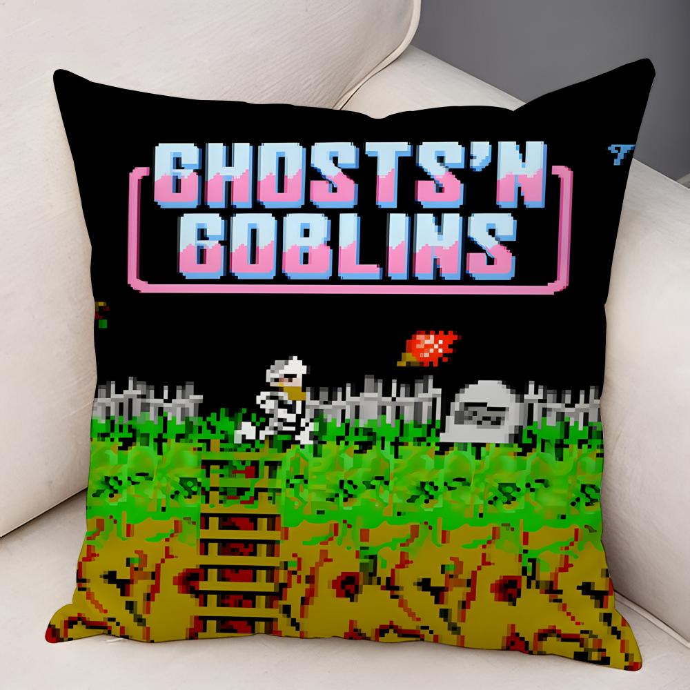 GGhosts N GGoblins Game Cushion Cover Natural Linen Organic Fabric DoubleSided Printing Breathable For Decor