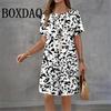 Beach Print Women Dresses Sleeve Summer Elegant Sundress Loose Casual 3D Print Ladies Mini Dress