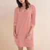 Women's Fashion Casual Solid Color Square Neck 3/4 Sleeve Short Dress