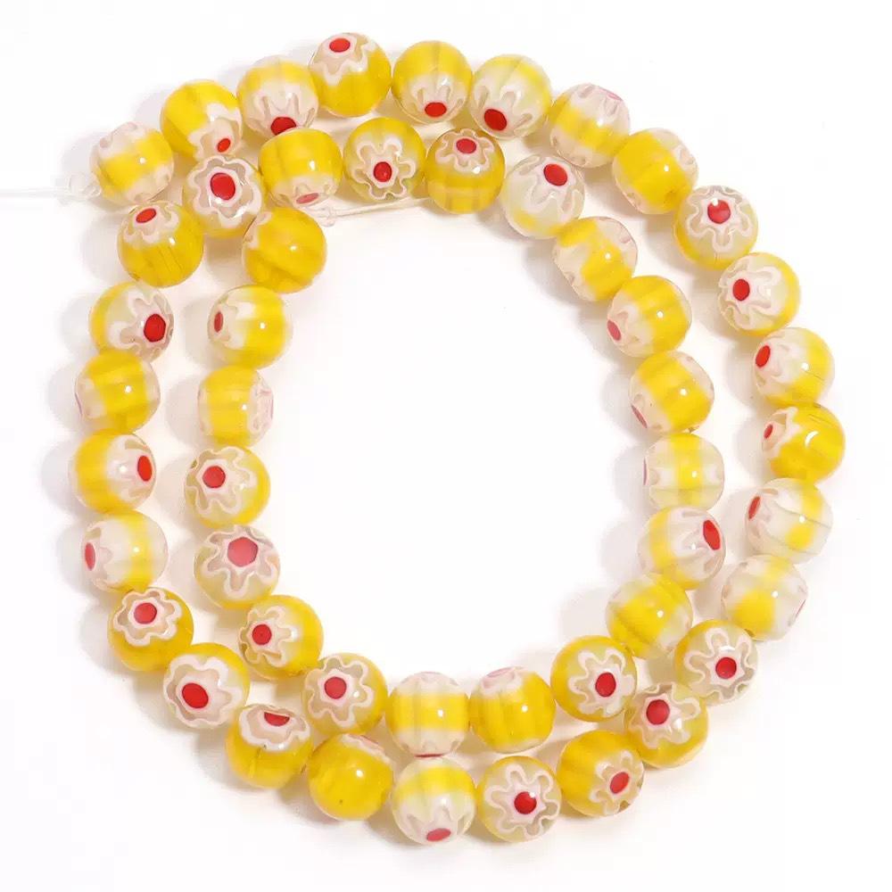 Millefiori Glasperlen 8mm - Rund, Einzelblume, Lose Perlen für DIY Schmuck