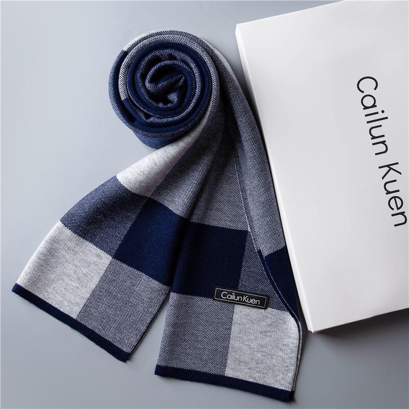 2026 New Men's Wool Plaid Scarf – Trendy Knitted Korean Style, Versatile and Warm Winter Accessory