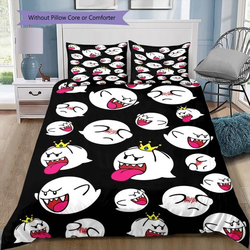 Super Mario Thwomp Boo Ghost 3PCS Bedding Set, Duvet Cover + 2 Pillowcases 135x200cm