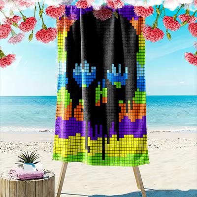 Melting Neon Skull Print Beach Towel, Quick Drying, Suitable for Travel, Outdoor Sports, Jogging, the Beach and Swimming, Gift