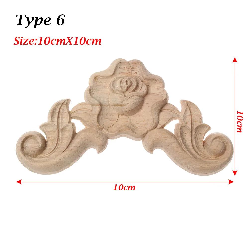 Natural Woodcarving Rose Flower Corner Appliques Wood Floral Carved Furniture Cabinet Door Unpainted Mouldings Decal Decorative