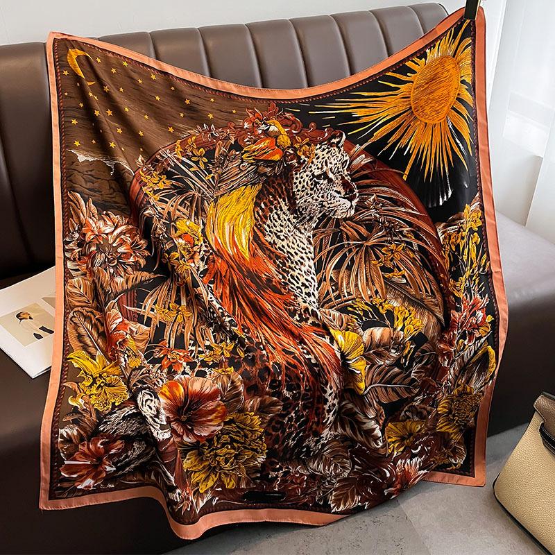 Literary and Artistic Style Printed Autumn and Winter Warm Scarf  Fashionable Outer Shawl Square Scarf for Women In Summer
