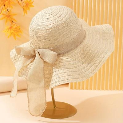 1pc Women's Oversize Brim Straw Hat Women's Summer Sun Block Big Brim Hat Seaside Bow Beach Hat Suitable For Sun Protection