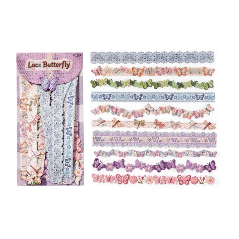 

20Pcs/Bag Handmade Crochet Series Sticker Strip Textured Paper DIY Scrapbook Decoration Sweet Gift Cardboard Texture Sticker