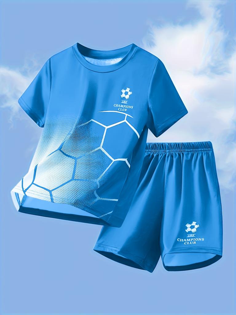 Children's Clothing Set for Boy Summer Short Sleeve Football Print Shorts Casual Outdoor Children's