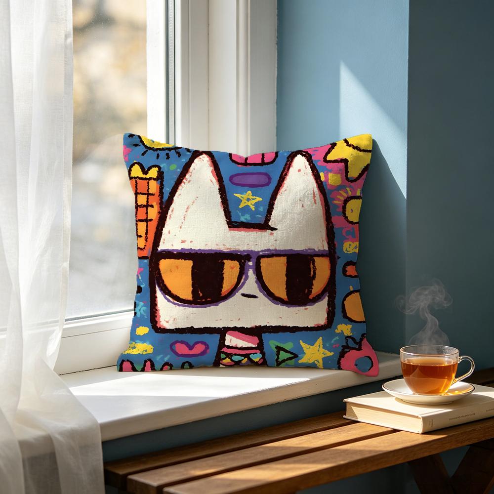 Cartoon MMulticolor Cat Cushion Cover Cushion Cover Set Pcs X X X Pillowcase Decorative Sofa Home Decor