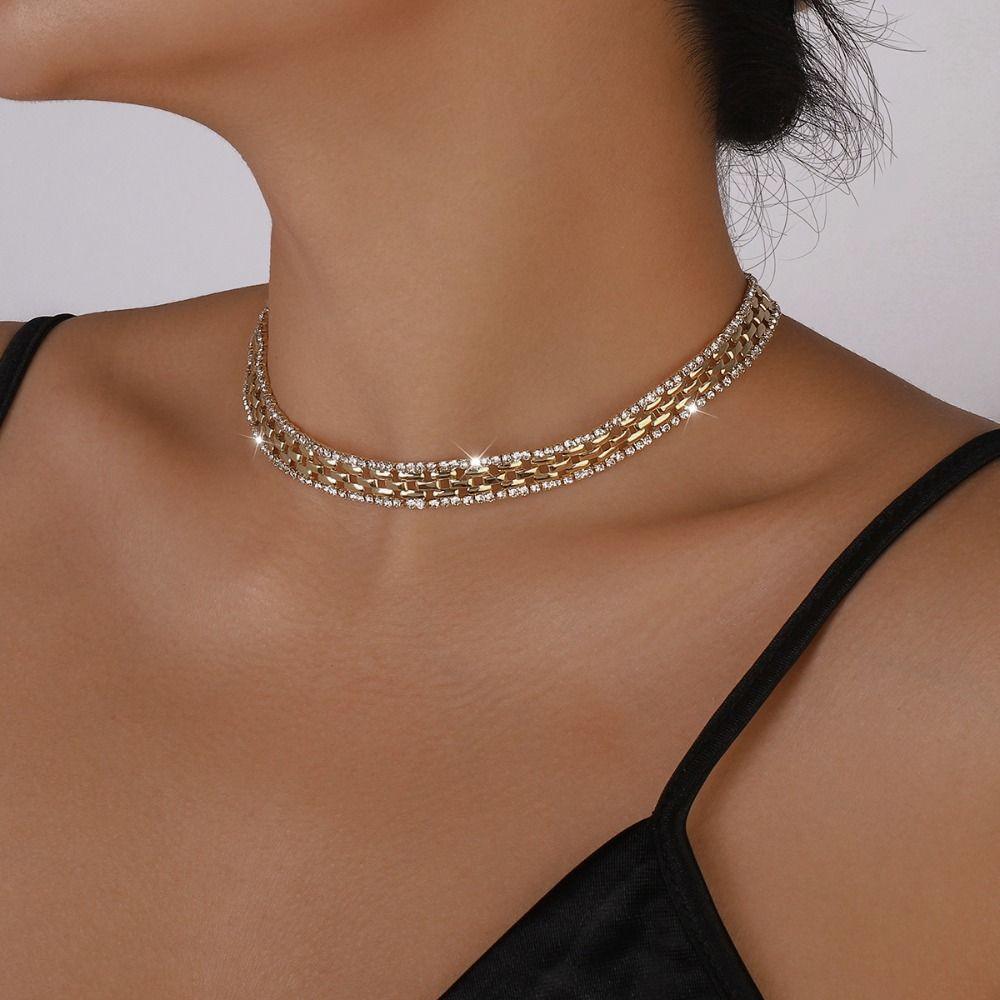 Geometric Crystal Clavicle Chain Choker Hollow Out Clavicle Chain Rhinestone Necklace  Party