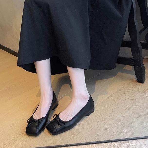 Grape Mother Huizhou Women's Shoes Summer Women's 2025 French Style Not Tired Feet Single Shoes Thick Sole Inner Height Increase Square Head Flat Sho