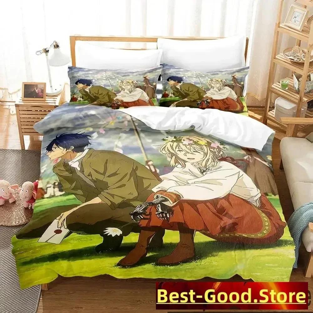 Anime Violet Evergarden Drukowany Zestaw Pościeli Poszwa na Kołdrę Poszewka na Poduszkę Zestaw Pościeli Pościel Prześcieradło Pokrowiec na Kołdrę Rozmiar Pełny Queen King