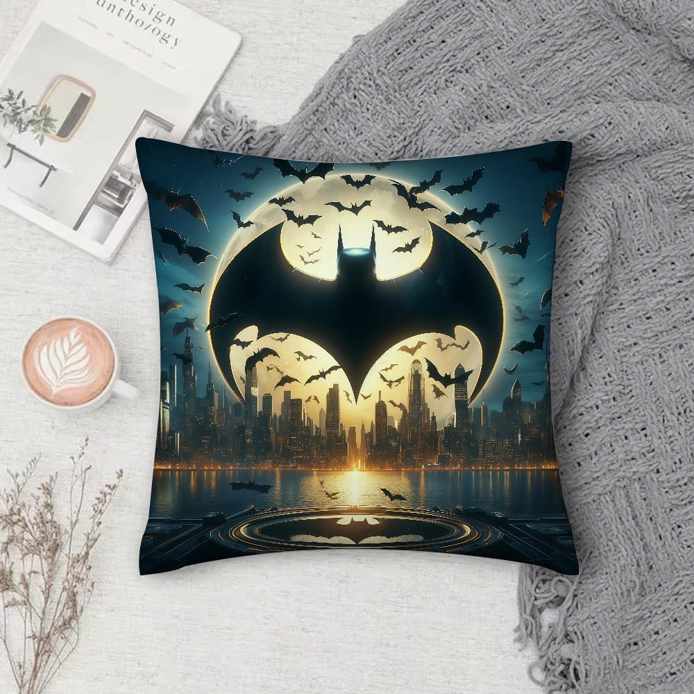 Superhero B-Bat M-Man Pillow Case Square Double-Sided Printing Sofa Cushion Cover Pillowcase Bedroom Bedside