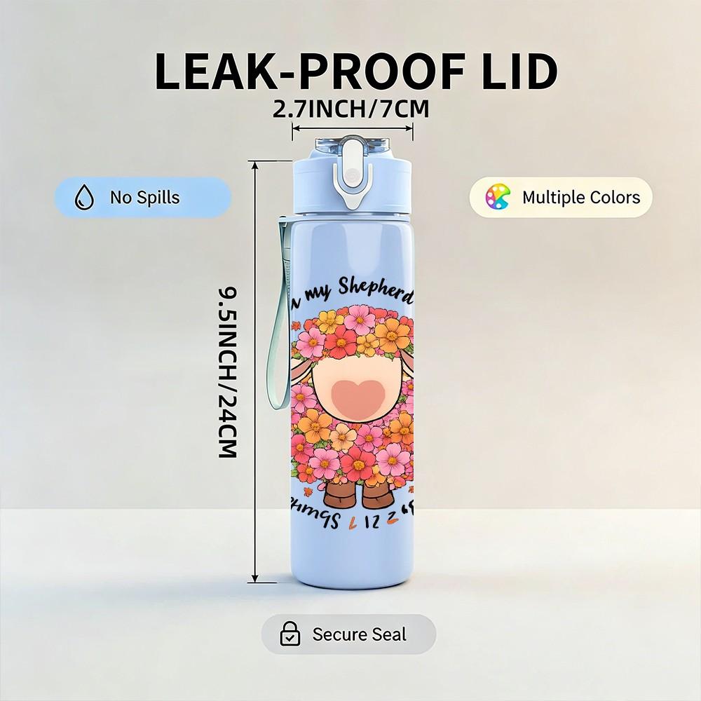 1PC Floral Sheep Circle Text 750ml Color Plastic Sports Water Bottle Leakproof Flip Straw Lid Suitable for Sports Office Home Use