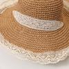 Elegant Lace-Trimmed Wide Brim Straw Hat for Women - Breathable, Sun-Protective Beach Cap with Hollow Design, Summer, Woven, Sunshade