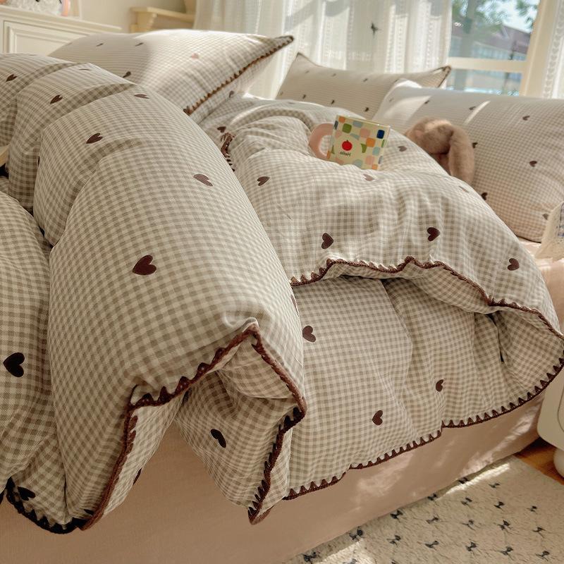 Ins Style 100% Pure Cotton Bedding Set: Duvet Cover and Sheet, Available In Four-Piece or Single Three-Piece Options