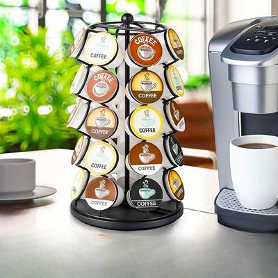 1 Pc Coffee Capsule Organiser, Compatible with K-Cups, Rotates 360 Degrees, Holds Up To 35 Coffee Capsules, Home or Office Kitchen Coffee Organiser