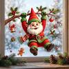 Christmas Home Ornaments Cute Gnome Static Window Cling, Removable Decal with Holly Bell Glass Stickers Gingerbread Snowflake, Holiday Decor