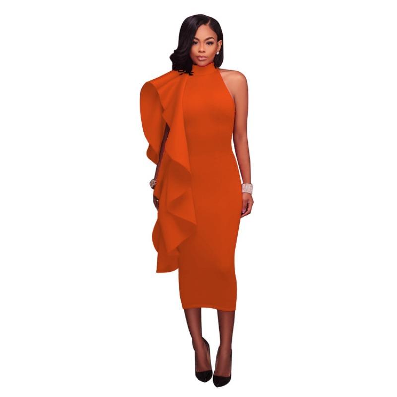 Spring and summer new women's clothing ruffle leaf edge sexy slim-fitting hip-wrapped dress, hosting evening dress