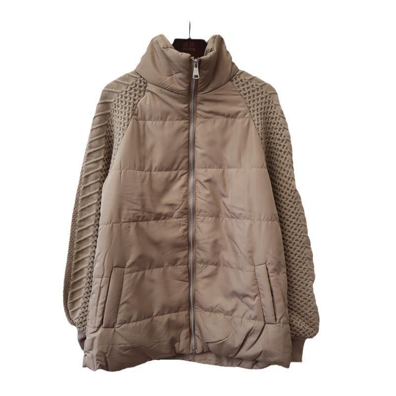 Zipper splicing cotton sweater jacket autumn and winter new thickened loose temperament knitted cardigan women