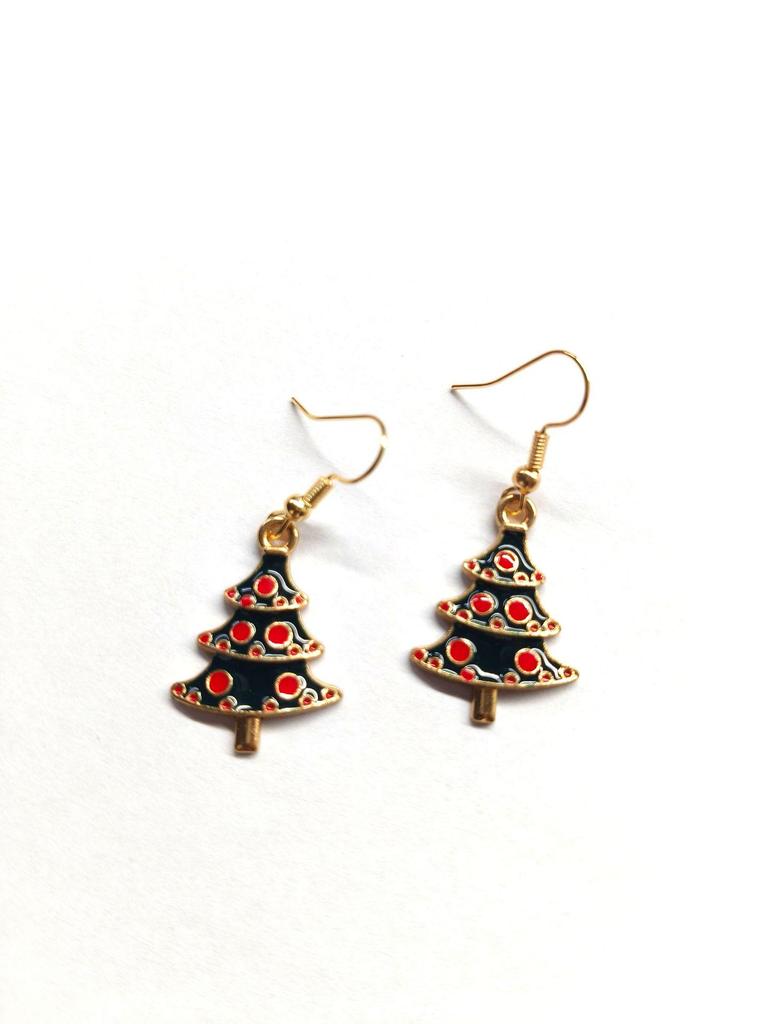 Festive Drip Oil Santa Claus, Christmas Tree & Reindeer Earrings - Cute & Fashionable Ear Jewelry with Hooks