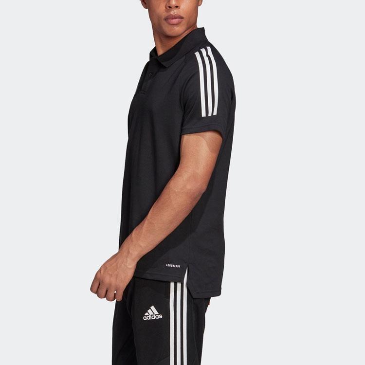 Adidas Polo sportowe w paski z haftowanym logo Męskie Topy Czarny ED9249