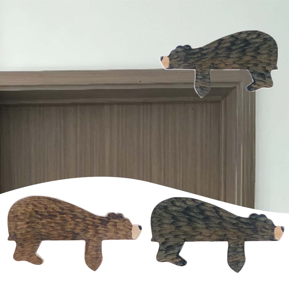 2pcs Craft Wooden Bear Door Frame Funny Cartoon Door Corner Pendant Handmade Cute Animal Door Sign Props