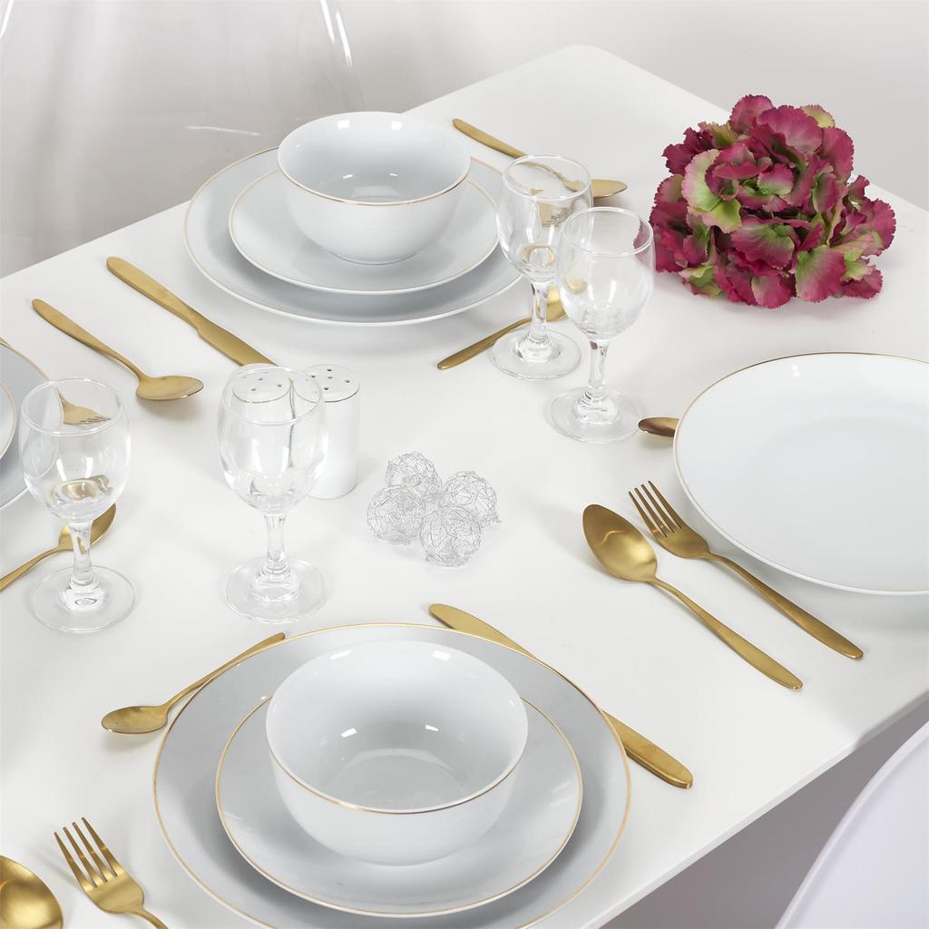 Pearl Gold WHITE DINNER PLATE 27 GOLD STRIP