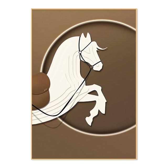 Classic Modern Black Horse Orange Horse Racing Canvas Painting Wall Art Riding Woman Wall Pictures for Living Room Home Decor