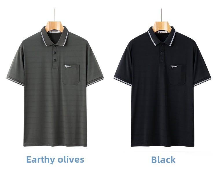 Erkek Buz İpeği Kısa Kollu Polo - Hızlı Kuruyan, Orta Yaşlı ve Yaşlılar İçin Bol Kesim, Trend Yazlık Gömlek