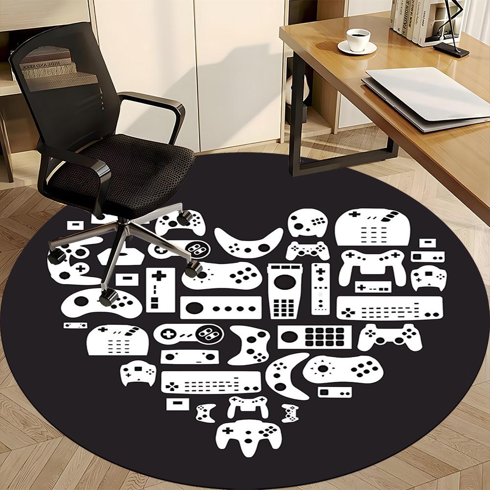 1pc Gamer Console Office Round Area Rug, Under Office Chairs Bedroom Living Room Home Decor, Room Deco