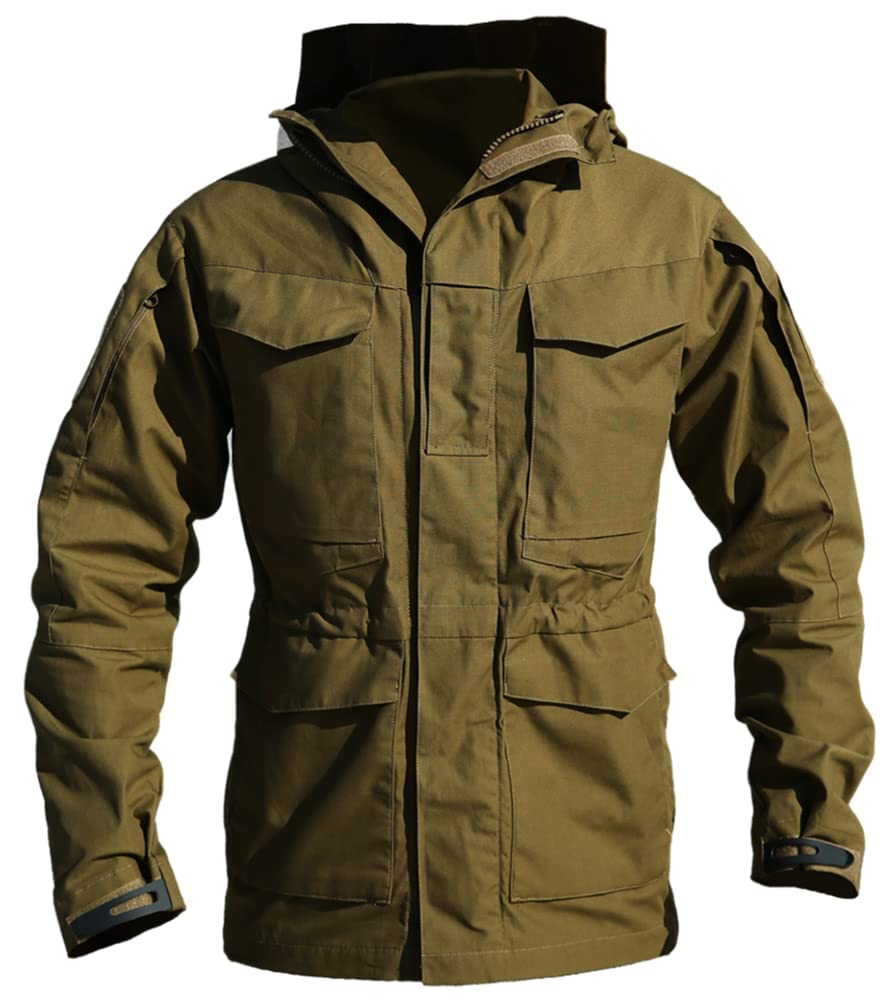 

[eleitchtee] [LHT] Men s Outdoor Jacket - Multifunctional Hooded Tactical Mountain Parka M65 - Water-Repellent (Brown, 2XL)