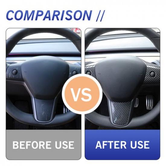 3X Carbon Fiber Interior Steering Wheel Cover Trim For Tesla Model Y/3 -2024