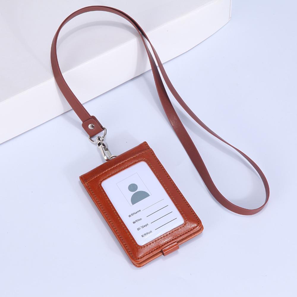 PU Leather Name Badge Holder With Lanyard ID Card Cover Work Card Holders  School Acsesories